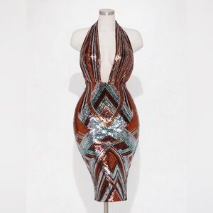 Fashion Nova Metallic Chevron Midi Dress